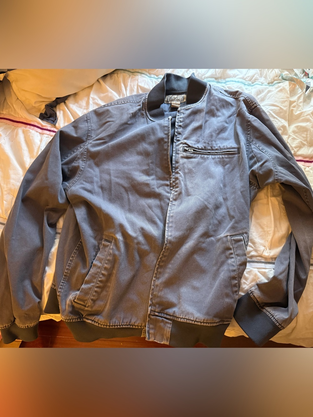Vintage Duluth Trading Co Blue- Gray Workstyle Bomber